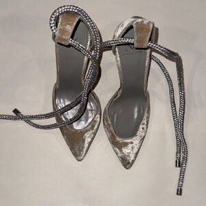 Monika Chiang Silver Velvet Heels